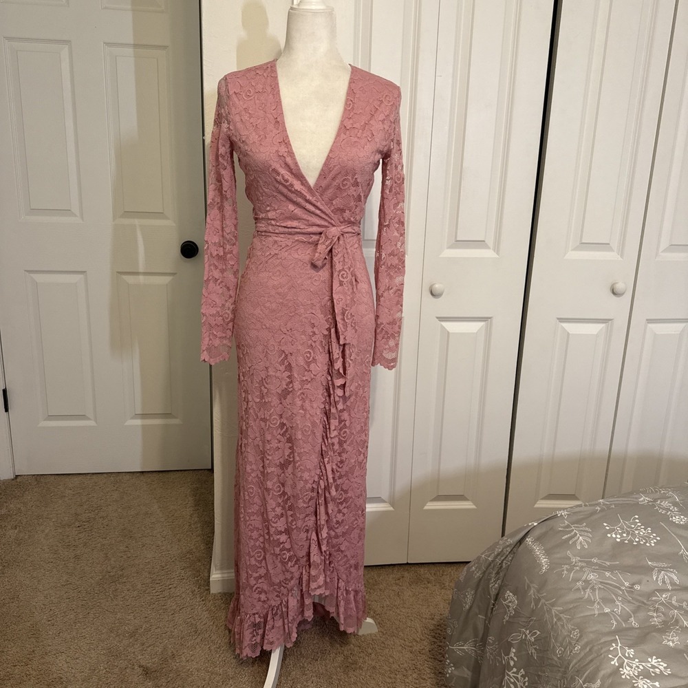 Ganni black Flynn Lace long sleeves Pink dress Sz EURO 34 (2) goth wedding guest